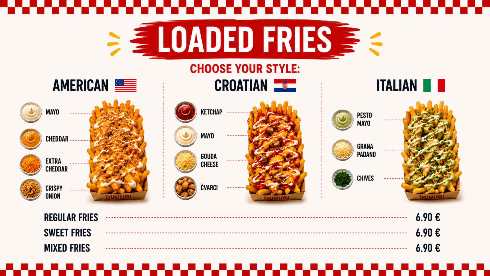 Tri stila loaded friesa: American, Croatian i Italian